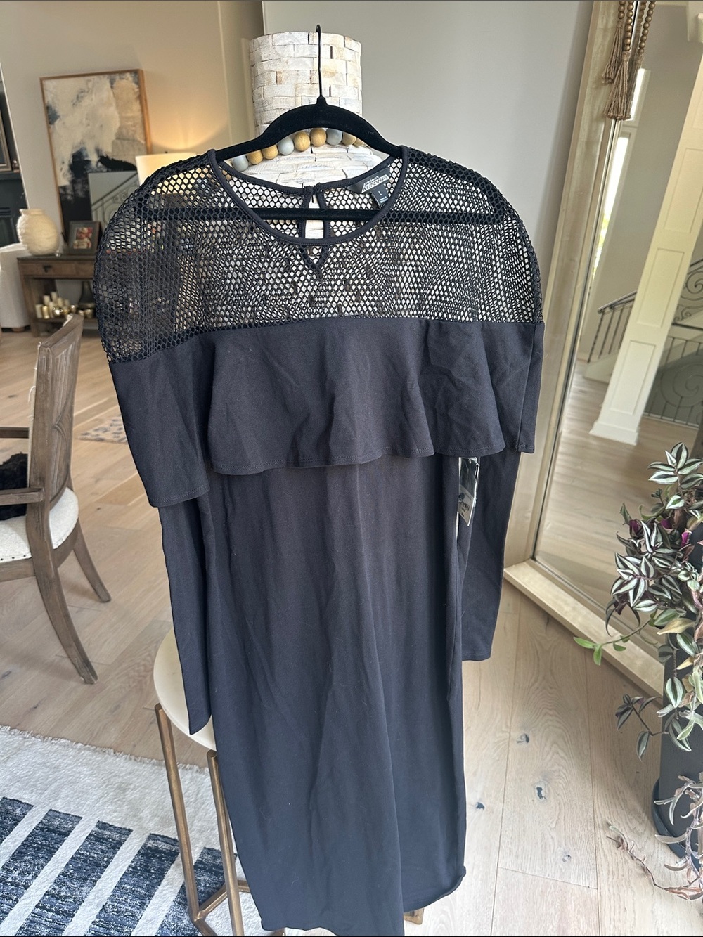 project RUNWAY Black Long Sleeve Mesh Yoke Ruffle Dress